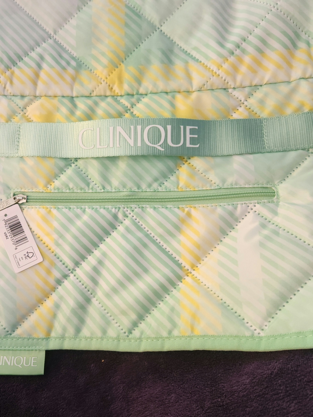 Clinique Quilted Plaid Picnic Blanket - New with Tags. Folds into pocket.